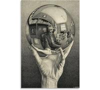 Waeta Rnvzx Dipinti famosi M.C. Escher Poster M.C. Escher Mano con sfera riflettente Tela Arte della parete M.C. Escher Stampe per Home Decor Picture 50x75cm Senza cornice