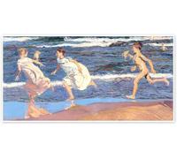Waeta Rnvzx Famosi poster di Joaquín Sorolla che corrono lungo la pittura su tela di canapa arte della parete blu stampe di Joaquín Sorolla per l'arredamento del soggiorno 50x100cm senza cornice