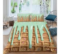 Waffle dessertSet Di Copripiumino ultra microfibra 3 Pezzi stampa 3D con cerniera Sweet candy drizzle style copripiumino con federe traspirante ultra morbido for ragazze Super king（260x220cm）
