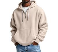 Waffle Hodies Uomo Casual Quarter Zip Pullover Manica Lunga Felpe, Beige