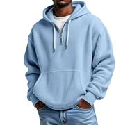 Waffle Hodies Uomo Casual Quarter Zip Pullover Manica Lunga Felpe, blu