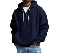 Waffle Hodies Uomo Casual Quarter Zip Pullover Manica Lunga Felpe, Marina