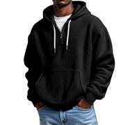 Waffle Hodies Uomo Casual Quarter Zip Pullover Manica Lunga Felpe, Nero