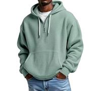 Waffle Hodies Uomo Casual Quarter Zip Pullover Manica Lunga Felpe, Verde