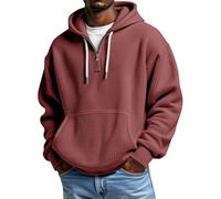 Waffle Hodies Uomo Casual Quarter Zip Pullover Manica Lunga Felpe, vino