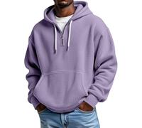 Waffle Hodies Uomo Casual Quarter Zip Pullover Manica Lunga Felpe, Viola