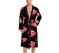 WAFICAC Accappatoio da uomo Vampire Lips a maniche lunghe, da spa, da salotto, da bagno e da casa