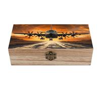WAFICAC Aereo militare che atterra sulle piste dell'aero militare contro uno splendido cielo scuro. Scatola portaoggetti in legno con coperchio incernierato e chiusura frontale. Grande scatola portag