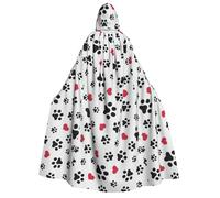 WAFICAC Amore Gatto Cuore Cucciolo Impronta Stampa Unisex Adulto Cappuccio Mantello Mago Veste Uomini Cosplay Mantello Carnevale Tema Festa Decorazione