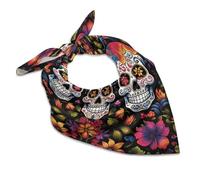 WAFICAC Bandane sottili, foulard quadrati con teschi di fiori colorati, morbidi fazzoletti per unisex, donne e uomini