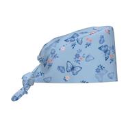 WAFICAC Berretto da Lavoro con Fiori a Farfalla, Berretto Chirurgico con Fascia antisudore, Regolabile, Unisex, da Donna, con Lacci, Cappelli Chirurgici