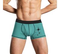 WAFICAC Boxer da Uomo in Seta di Latte, Stile retrò Anni '50, Era atomica, con Stampa Turchese e Nera. Morbidi, Traspiranti, a Vita Bassa, a Cuciture, vestibilità Comoda.