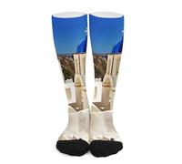 WAFICAC Calzini a compressione con vista mare sull'isola di Santorini, calzini traspiranti e leggeri, alti fino al ginocchio, per donne e uomini