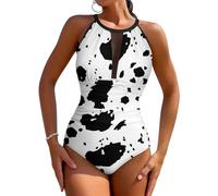 WAFICAC Costumi da Bagno da Donna con Motivo Dalmata e Scollo a Barchetta