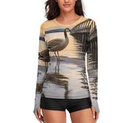 WAFICAC Maglietta da Donna a Maniche Lunghe con Protezione UV, Ideale per Allenamento, con Stampa Wild Goose by The Bridge. Top Basic, Morbidi, Perfetti per Escursionismo e Corsa.