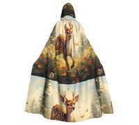 WAFICAC Mantello con cappuccio per adulti di Halloween con stampa di un cervo che insegue un'ape, mantello con cappuccio super grande e papillon