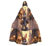 WAFICAC Mantello con cappuccio per adulti di Halloween Il piccolo coniglio con caramelle Mantello con cappuccio super grande stampato con papillon