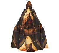 WAFICAC Mantello con cappuccio per adulti di Halloween L'orso nella tenda Mantello con cappuccio super grande stampato con papillon