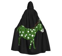WAFICAC Mantello con cappuccio per adulti di Halloween, mantello con cappuccio super grande stampato a pois verdi con papillon e asino