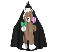 WAFICAC Mantello con cappuccio per adulti di Halloween, orso di fiori che tiene un fiore, mantello con cappuccio super grande stampato con papillon