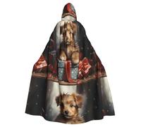 WAFICAC Mantello con cappuccio per adulti di Halloween Un cucciolo che consegna una scatola regalo Mantello con cappuccio super grande stampato con papillon