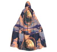 WAFICAC Mantello con cappuccio per adulti di Halloween Un mantello con cappuccio super grande stampato con un pianeta brillante e papillon