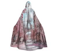 WAFICAC Mantello con cappuccio per cosplay con motivo floreale rosa della Torre Eiffel di Parigi, mantello per cosplay di Halloween