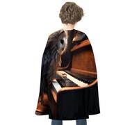 WAFICAC Mantello per adulti di Halloween, gufo che suona il pianoforte, mantelli per feste per adulti, mantello unisex, mantello rosso reversibile