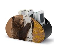 WAFICAC Organizador de cuero sintético con 5 compartimentos para control remoto de TV, accesorios de escritorio y decoración del hogar, diseño de oso marrón de Birch Tree.