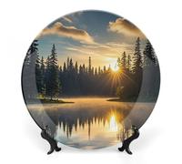 WAFICAC Piatto decorativo in ceramica, piatto decorativo Alba sul lago, piatto personalizzato in porcellana con espositore, piatti da esposizione per la decorazione della casa, 7 pollici