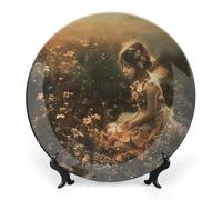 WAFICAC Piatto decorativo in ceramica, piatto decorativo personalizzato con una fata, piatti da collezione in porcellana bone china da 8 pollici con espositore, piatti da esposizione per l'arreda