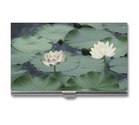 WAFICAC Porta biglietti da visita unisex con motivo a ninfee nere, porta biglietti da visita magnetico da viaggio, porta biglietti da visita portatile, adatto per professionisti aziendali e uffici