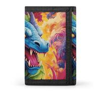 WAFICAC Portafoglio a tre ante per uomo, portamonete sottile con porta carte di credito e fermasoldi con motivo a draghi colorati e 8 scomparti per carte