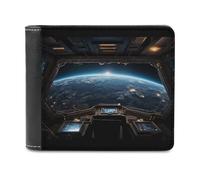 WAFICAC Portafoglio da uomo con viste dello spazio esterno dall'astronave, portafoglio bifold con capacità extra, portafoglio sottile in pelle PU con più scomparti per carte di credito