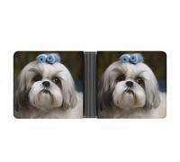 WAFICAC Portafoglio da uomo sottile con porta carte di credito e fermasoldi a due ante, portamonete portatile, regalo per uomo, a forma di cane Shih Tzu