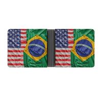 WAFICAC Portafoglio sottile da uomo con bandiere americane e brasiliane, porta carte di credito, fermasoldi bifold, portamonete portatile, regalo per uomo