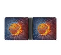 WAFICAC Portafoglio sottile minimalista da uomo con fiamme e gocce d'acqua da basket, resistente e portatile, con due ante in PU.