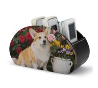 WAFICAC Soporte para control remoto de cuero con diseño de flores de Corgi, organizador de 5 compartimentos de cuero sintético para TV, accesorios de escritorio y decoración del hogar.