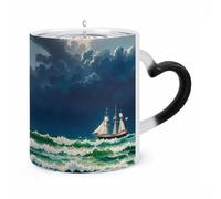 WAFICAC Tazza da caffè calda con design a forma di orecchio, motivo barca a vela vintage Stormy Waves, da 11 once, divertente, in ceramica, con novità personalizzate, per regali da uomo e da donna.