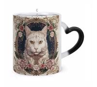 WAFICAC Tazza da caffè con fiori e gatto bianco, 11 once, con manico a forma di orecchio, divertenti tazze in ceramica, tazze personalizzate, tazze da tè calde per regali da uomo e donna.
