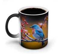 WAFICAC Tazza da caffè da 11 once, tazza da caffè in ceramica che cambia colore, tazza da caffè con bacche magiche sensibili e uccellino azzurro, tazza da tè per donne e uomini