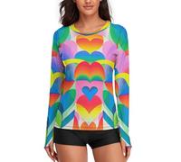 WAFICAC Top da Donna con Motivo a Cuori Arcobaleno, Magliette a Maniche Lunghe per L'Estate, Top Casual in Seta Ghiaccio, Magliette da Allenamento.