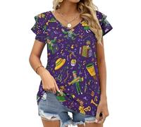 WAFICAC Top Estivi da Donna Mardi And Gras con Volant, Maniche Corte e Scollo a V, Maglietta Casual dalla vestibilità Ampia.