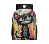 WAFICAC Zaino unisex alla moda da 16 pollici con ritratto di gatto nero e occhi, estetica moderna per spostamenti, commissioni e tempo libero all'avanguardia