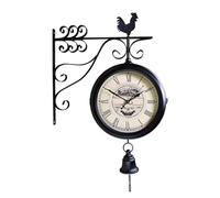 WAFOHSR Orologio Da Parete Bifacciale For Interni Ed Esterni Muto In Ferro Nero Con Numeri Romani For Corridoio 28 Cm Preciso E Silenzioso(Style 5)