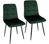 WAFTING Set di 2 sedie da pranzo imbottite con schienale alto e velluto olandese, con base in metallo, per sala da pranzo, soggiorno e reception, verde scuro