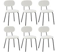 WAFTING Set di 6 Sedie da Pranzo Moderne, Sedie da Cucina Impilabili Imbottite in Tessuto Teddy con Gambe in Metallo, per Sala da Pranzo, Cucina, Soggiorno e Camera da Letto-Bianco
