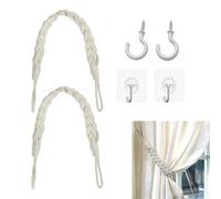 Wafuesh Fermatende in Corda di Canapa Intrecciata, 2 Pezzi Fatti A Mano, Decorativi E Pratici con Ganci in Metallo E Ganci Adesivi, Ideali per Tende di Vari Spessori, Ferma Tende da Esterno