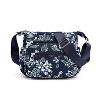 Wafybsre Borsa a Tracolla Multitasche in Nylon Impermeabile Borsa a Spalla con Tracolla Regolabile Leggera Crossbody Bag per Lavoro Viaggio (Fiori bianchi)