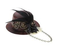 WAGHAVEN Steampunk Top Hat Gotico Antico Gear Catene Piuma Fiore Pizzo Clip di Capelli Piccola Bombetta Accessori Costume Vittoriano Cappelli di Lana Donne